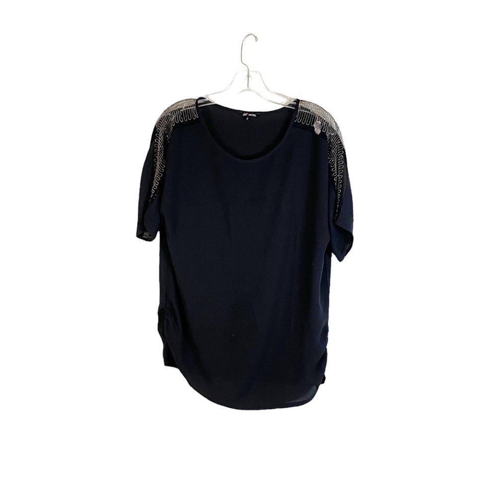 Michel Black Blouse Beaded Detail Women Size Small - HSH 1040